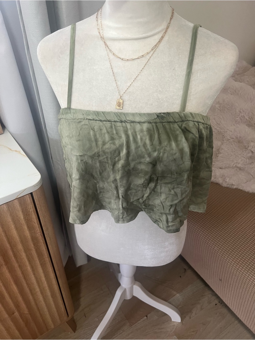 Olive Green Spaghetti Strap Crop Top